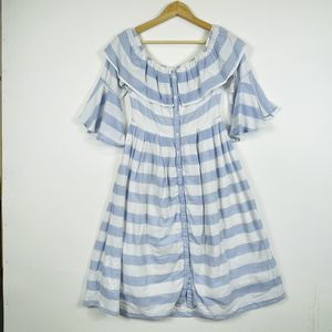 Jealous Tomato White Blue Gauze Half Sleeve Fit Flare Lined Dress Womens Small
